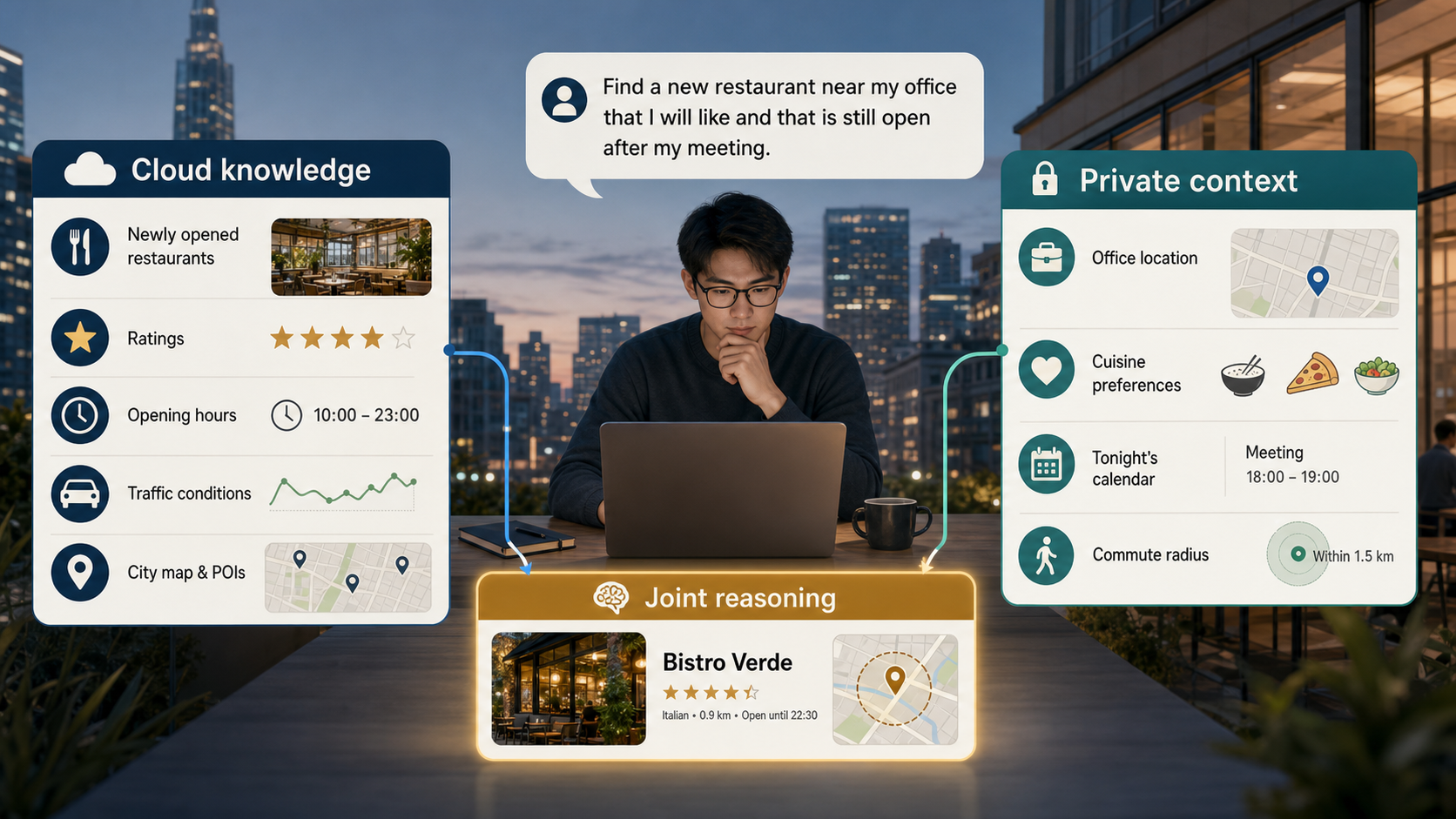 A grounded cloud-edge recommendation scene that needs both public cloud knowledge and private edge context